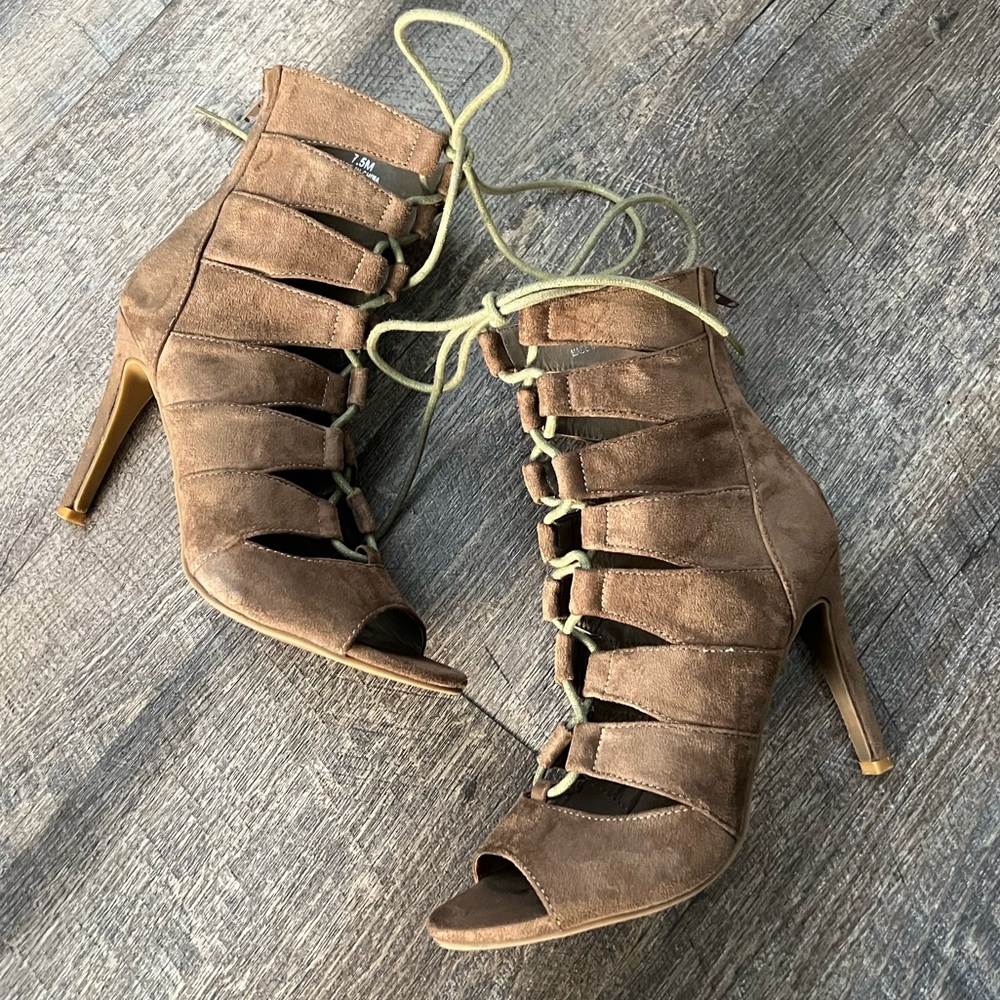 Suede Lace-up Stiletto Boots